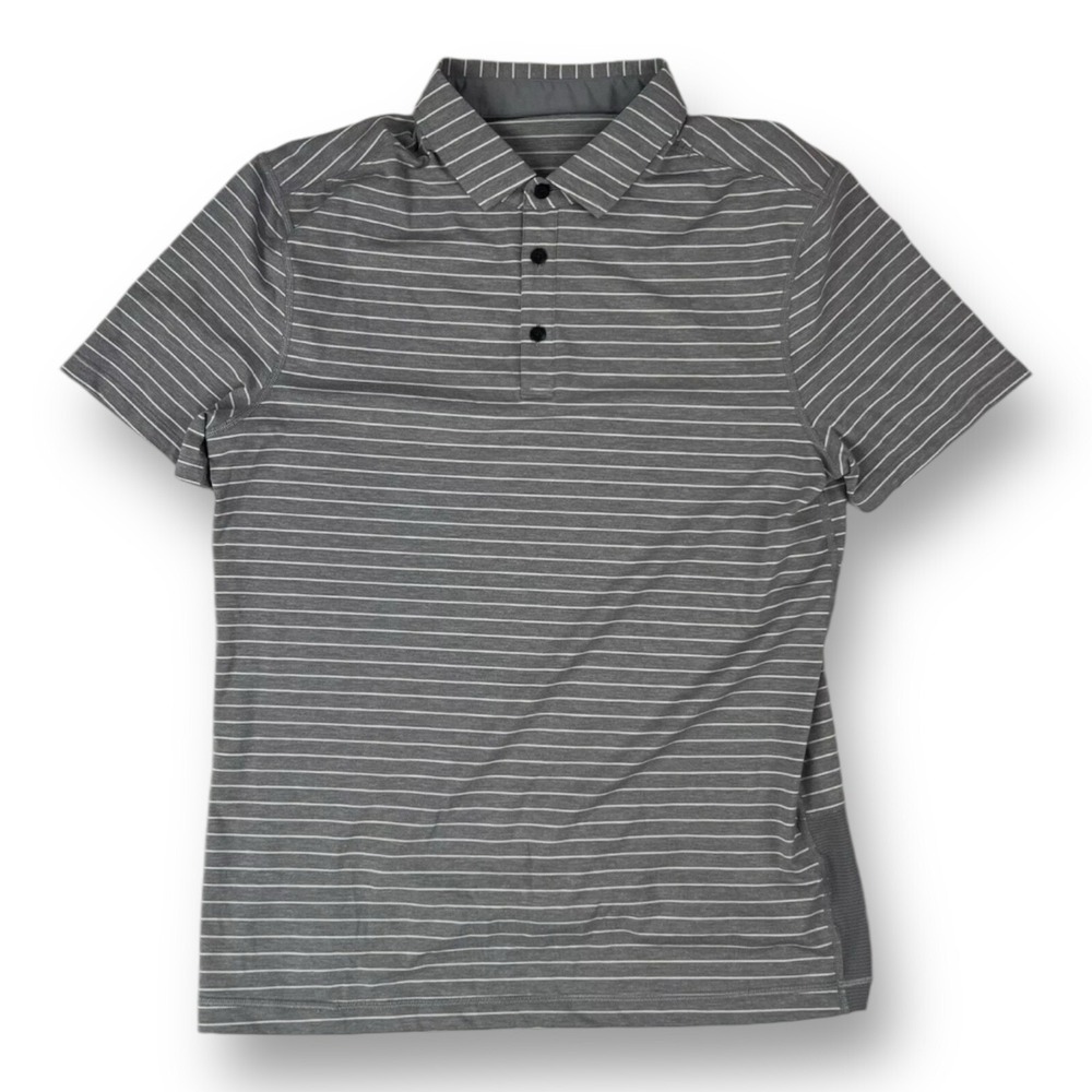 Lululemon Gray w/ White Stripe S/S Athletic Performance Polo Mens‎ Size Large L